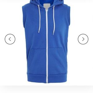 Blue Sleeveless Hoodie Zip Vest